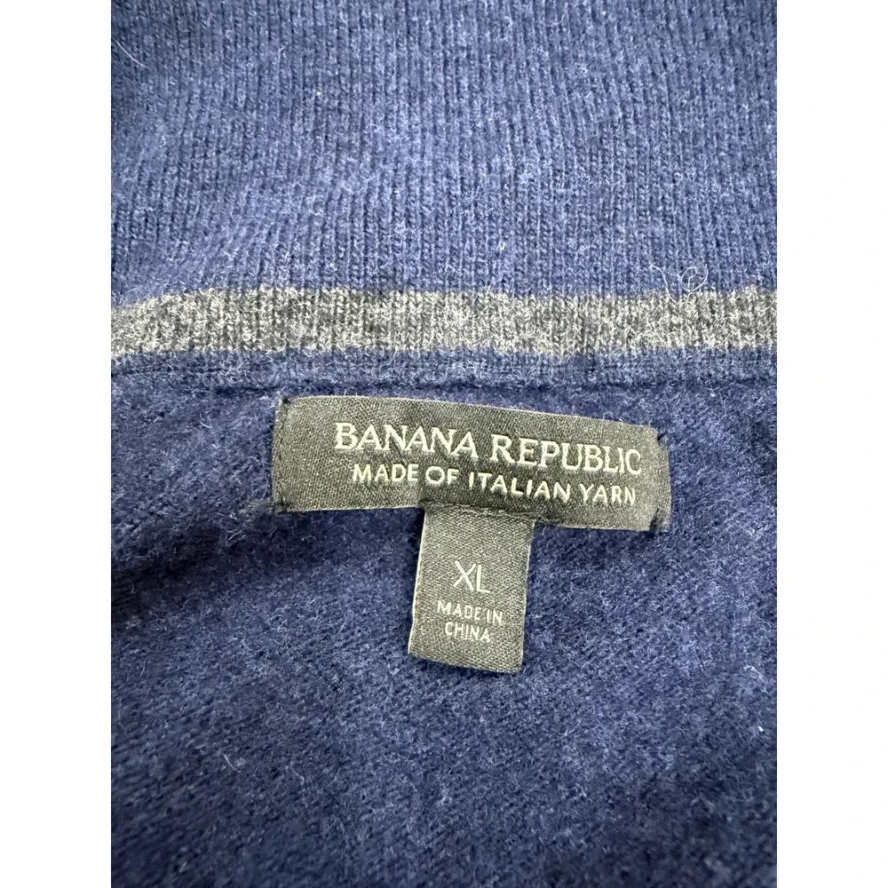 Banana‎ Republic Mens XL Navy Blue Italian Yarn Button Mock Neck Sweater 0802